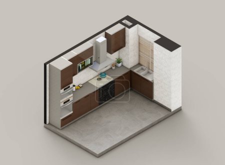 Photo for Isometric kitchen with built in features - Royalty Free Image