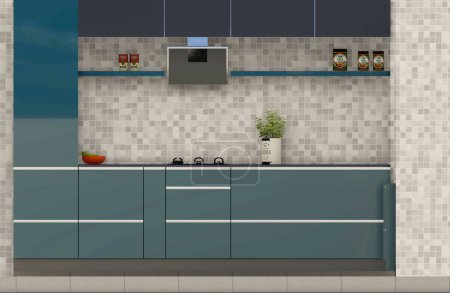 Foto de Teal verde y azul de la cocina 3d visualización - Imagen libre de derechos