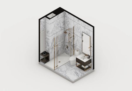 Photo for Orthographic toilet with white marble interior 3d rendering - Royalty Free Image
