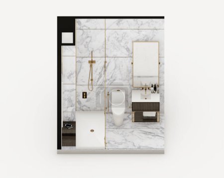 Photo for Isometric white marble toilet interior design 3d render - Royalty Free Image