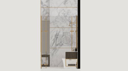 Photo for White marble toilet interior side elevation - Royalty Free Image