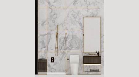 Photo for White marble toilet interior front elevation - Royalty Free Image