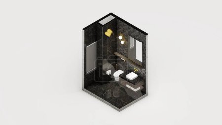 Photo for Black Powder Room isometric interior  cross section 3d - Royalty Free Image