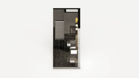 Photo for Black Powder Room perspective isometric interior 3d view - Royalty Free Image