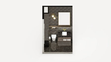 Photo for Black Powder Room perspective isometric interior 3d - Royalty Free Image