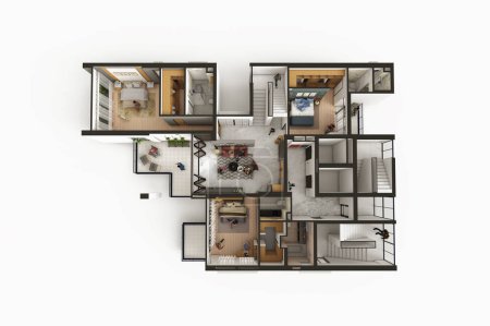Téléchargez les photos : Duplex de 4 chambres à coucher Appartement plan d'étage typique 2 - en image libre de droit