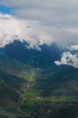 Landscape of mountain and valley countryside in Bhutan