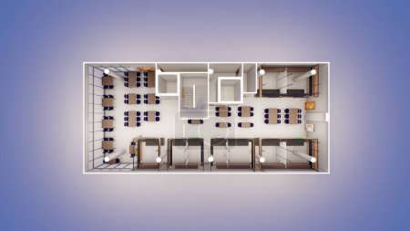 Isometric interior floor plan 3d rendering of a fully furnished food court