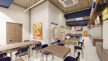 Photo for Interior Design 3d rendering visualization of a food court - Royalty Free Image