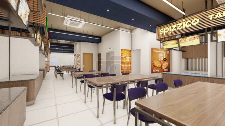 Photo for Interior Design 3d rendering visualization of a food court - Royalty Free Image