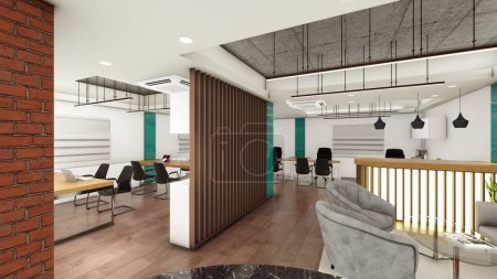 Contemporary office interior design 3d rendering