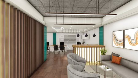 Diseño de interiores de oficina contemporánea 3d rendering
