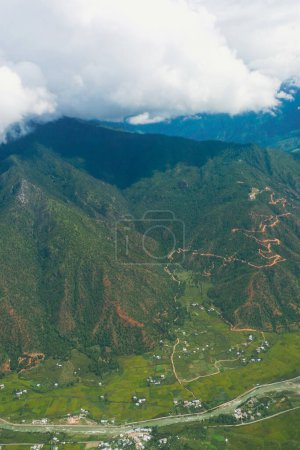 Aerial Photography of Paro valley Bhutan mountainous landforms