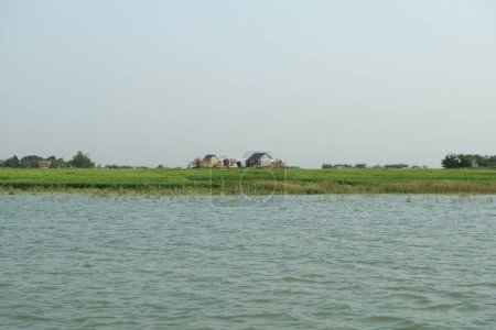 Asentamientos rurales a orillas del río en Bangladesh