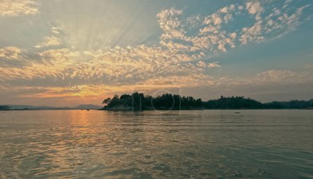 Cinematic tranquil morning scenery of Kaptai Lake Rangamati Chittagong