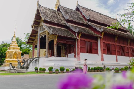 Architecture and landscape around Lai Kham Chapel of Buddhist temple in Chiang Mai