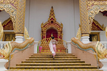 Lanna art style historic golden Lion Buddha temple of Northern Thailand
