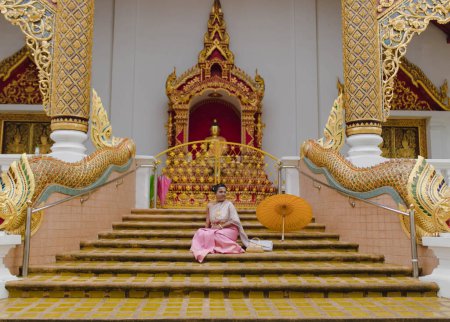 Traditional Thai Lanna art style Architectural Buddha temple complex of Northern Thailand