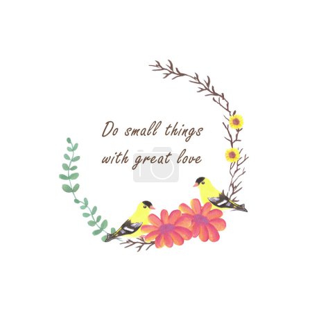 Illustration for Bird wreath with short quote American goldfinches - Royalty Free Image