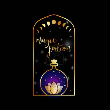 Luna Frasco de botella de poción mágica con fases lunares estrellas de loto