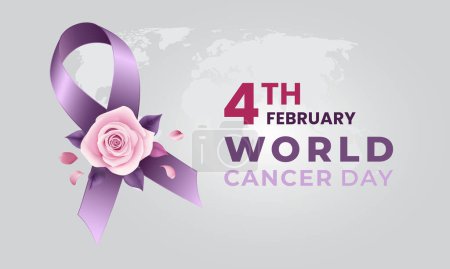 Ilustración de Día Mundial del Cáncer, 4 de febrero con cinta púrpura y rosas rosadas en el fondo-4 - Imagen libre de derechos