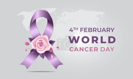 Illustration for World Cancer Day, February 4 with Purple Ribbon and Pink Roses on Background-3 - Royalty Free Image