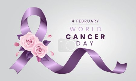 Foto de Día Mundial del Cáncer, 4 de febrero con cinta púrpura y rosas rosadas en el fondo-1 - Imagen libre de derechos