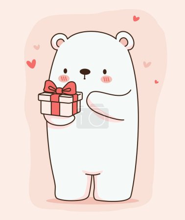 Ilustración de Carácter lindo de la mascota de la historieta del oso blanco con el regalo de San Valentín, ilustración del vector - Imagen libre de derechos