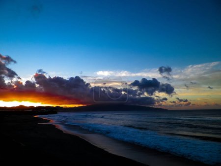 Photo for Beautiful sunset over beach in Ribiera Grande, Atlantic Ocean, Azores Islands. Travel and nature concept - Royalty Free Image