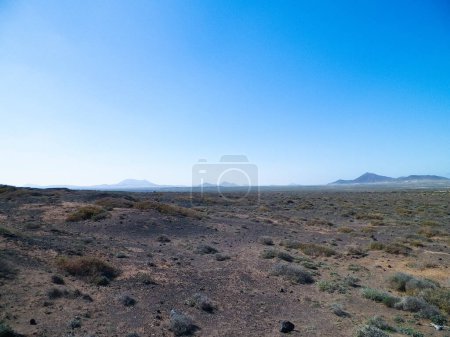 Desert landscape, Lanzarotte , Canary Islands. Desert is typical landscape on Lanzarote island. Travel and nature concept.