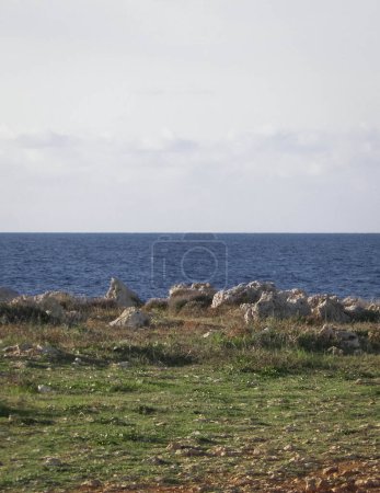 Coastal area on Cyprus, Asia. Mediterranean sea. Copy space on sky.