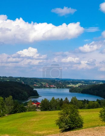 Beautiful view of Ostrzyckie Lake and hills of Wiezyca Region, Pomerania, Kashubia, Poland.