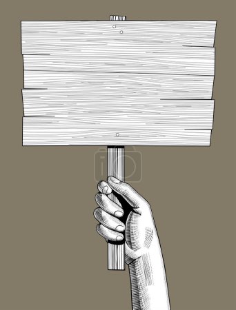Téléchargez les illustrations : Main tenant un panneau en bois - en licence libre de droit