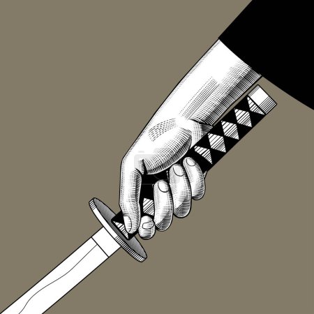 Ilustración de Mano sosteniendo una espada japonesa katana - Imagen libre de derechos