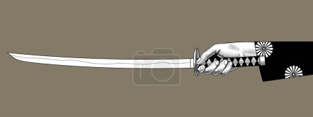 Ilustración de Mano sosteniendo una espada japonesa katana - Imagen libre de derechos