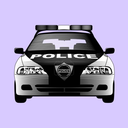Illustration for Engraved vintage drawing of Police car in frontal view - Royalty Free Image