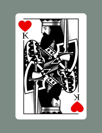 Illustration for King playing card of Hearts suit in vintage engraving drawing stile - Royalty Free Image