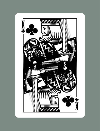 Illustration for King playing card of Clubs suit in vintage engraving drawing style - Royalty Free Image