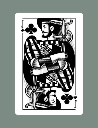 Illustration for Jack playing card of Clubs suit in vintage engraving drawing stile - Royalty Free Image