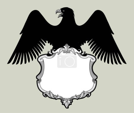 Adler mit ausgestreckten Flügeln, der ein Banner in seinen Krallen hält