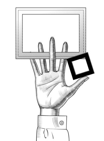 Illustration for Hand of woman holding a rectangular frames in fingers - Royalty Free Image