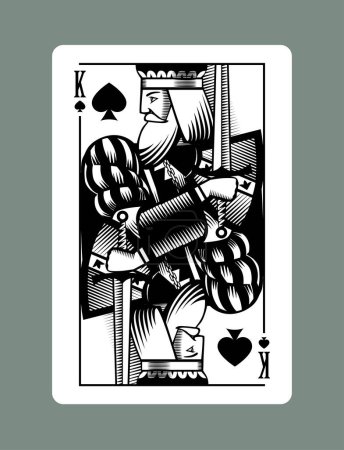 Rey jugando a la carta del palo de picas en estilo de dibujo grabado vintage