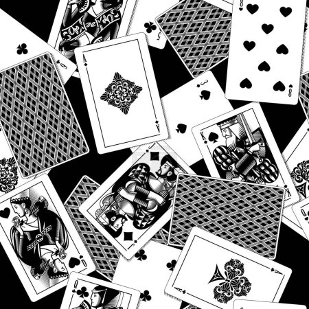 Illustration for Playing cards seamless pattern background in black and white  in vintage engraving drawing  style - Royalty Free Image