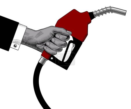 Ilustración de Mano con una boquilla de combustible en estilo de dibujo estilizado grabado vintage - Imagen libre de derechos