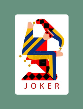 Illustration for Joker playing card and logo design in funny modern flat style. Vector illustration - Royalty Free Image
