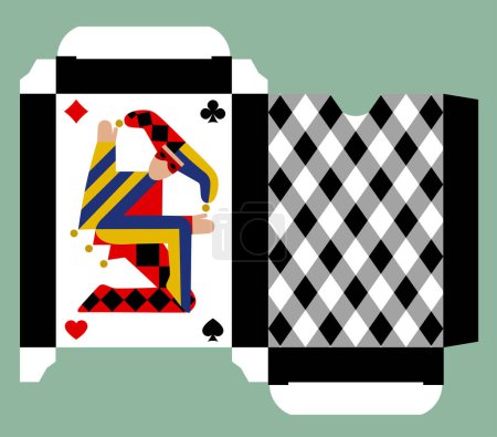 Illustration for Playing cards tuck box template with Joker in modern flat style. Vector illustration - Royalty Free Image