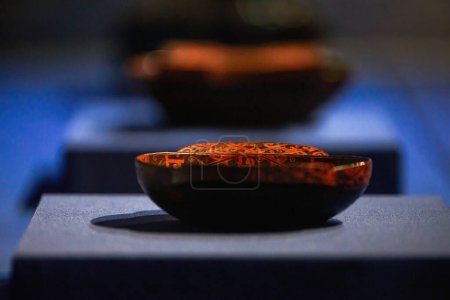 Photo for Ancient Chinese red lacquer vessel bowl cultural relics close-up - Royalty Free Image
