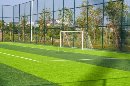 Photo for Close-up of the goal and touchline of a brand new football stadium - Royalty Free Image