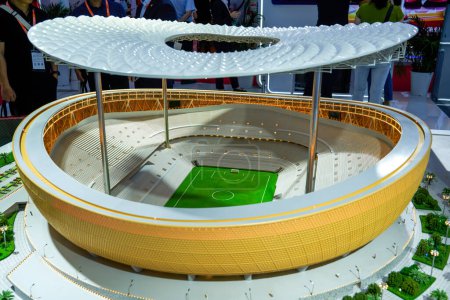 Model of a modern football field stadium