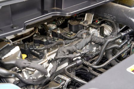 Luxury car engine compartment close-up